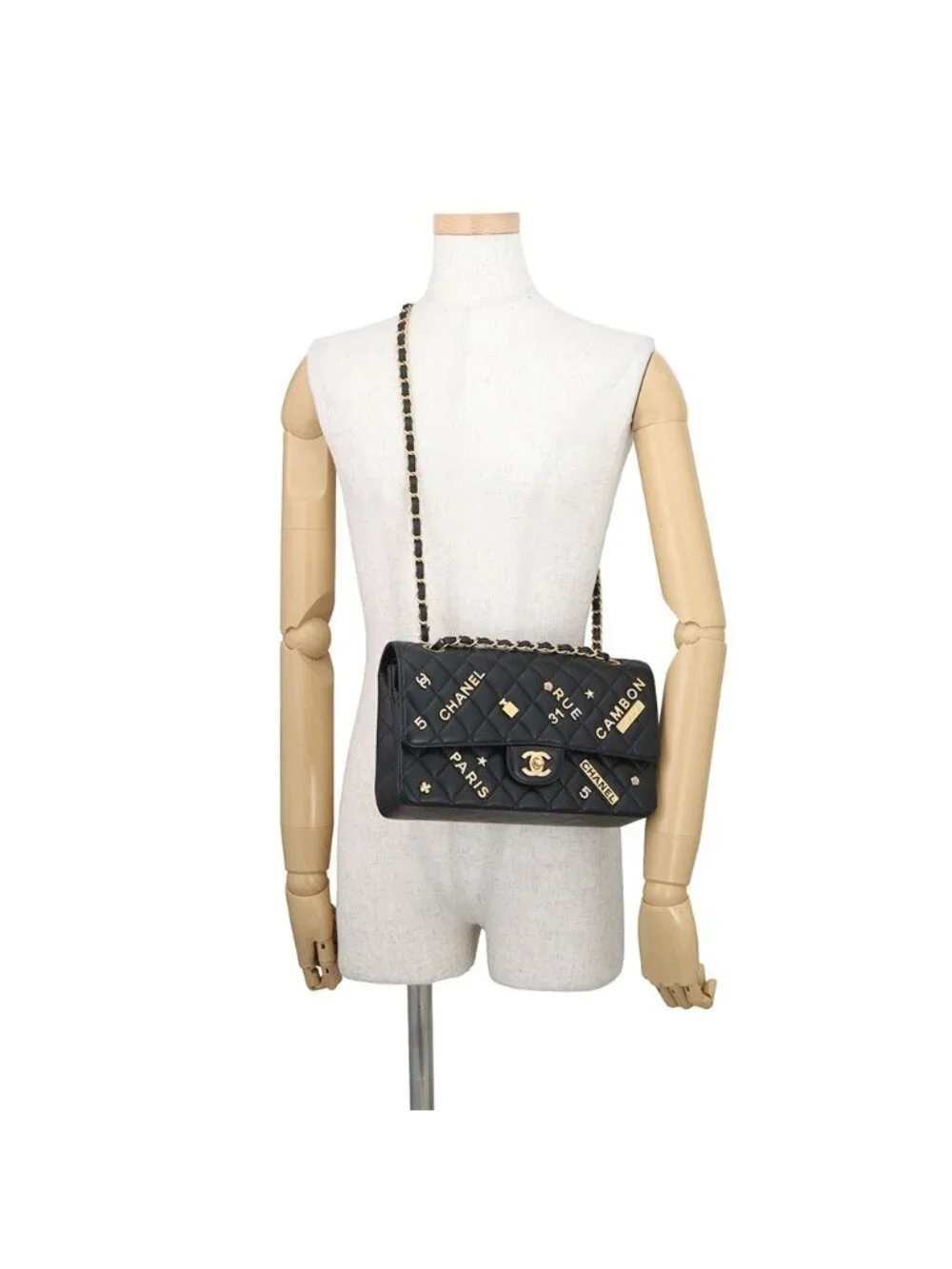 Chanel Chain Shoulder Bag Quilted 25 CC Logo Icon Charm Lambskin Double Black